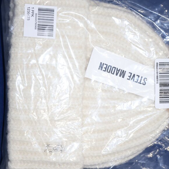 NEW Steve Madden Fuzzy Ribbed Knit Satin-Lined Beanie with Pom Winter Hat - Picture 5 of 7